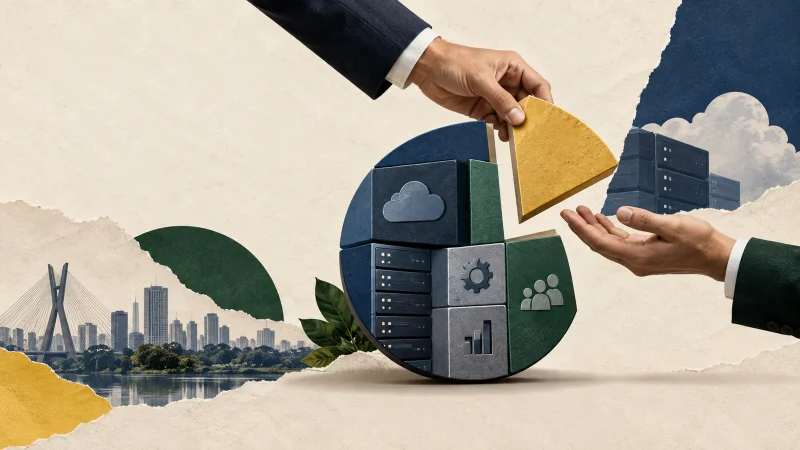 Colagem editorial clean sobre totvs vende 80% da rj participações por cerca de r$ 39 milhões