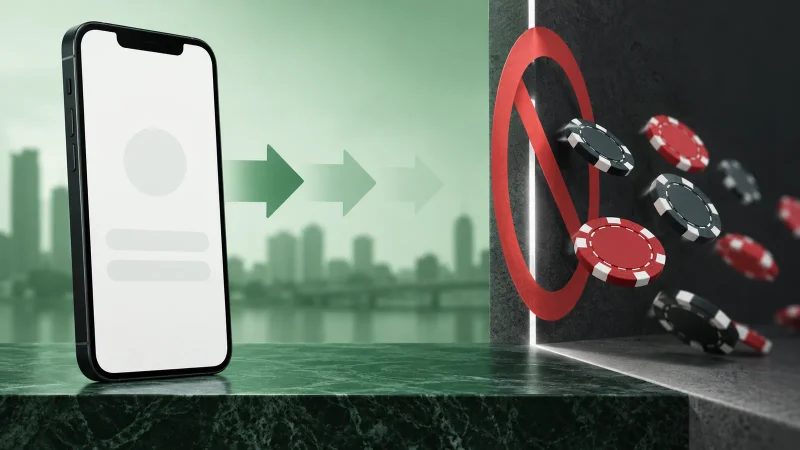 Colagem clean com celular, pagamentos digitais e fichas de apostas bloqueadas