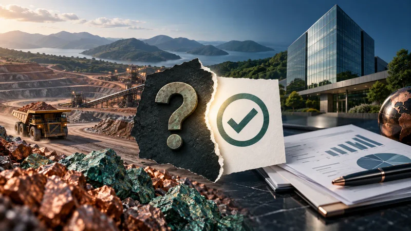 Mina de cobre e níquel com estrutura corporativa representando a Vale Base Metals